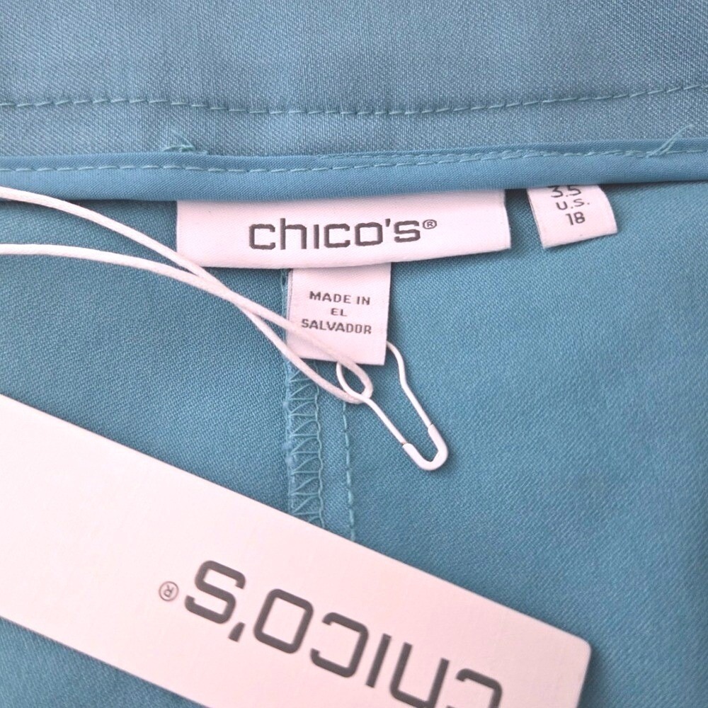 Chicos Trapunto Wide Leg‎ Crop Pants Turquoise Blue Sz 3.5/18 NWT - Picture 4 of 6